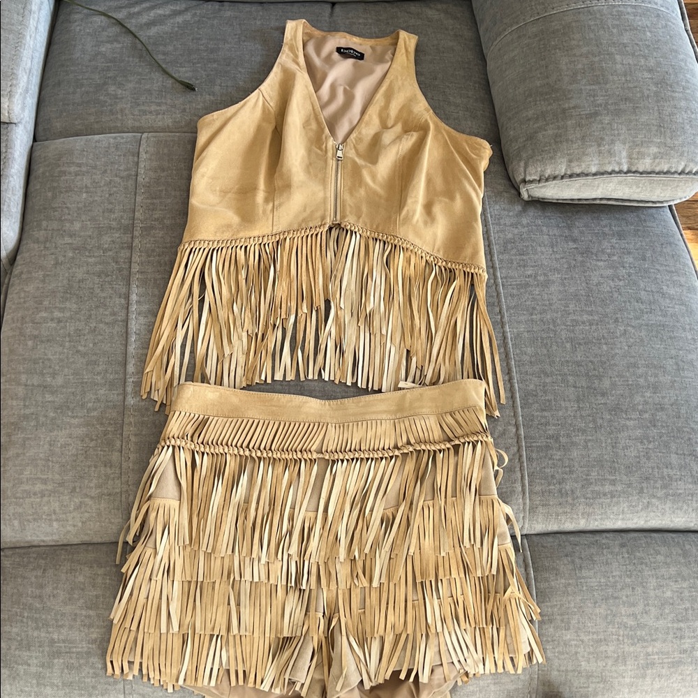 Bebe Genuine Suede Fringe Shorts & Vest Set – Mint Condition